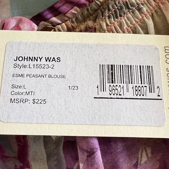 NWT Johnny Was Size Large Esme Floral Short Sleeve Sheer Peasant $225 (A5) - Picture 8 of 13